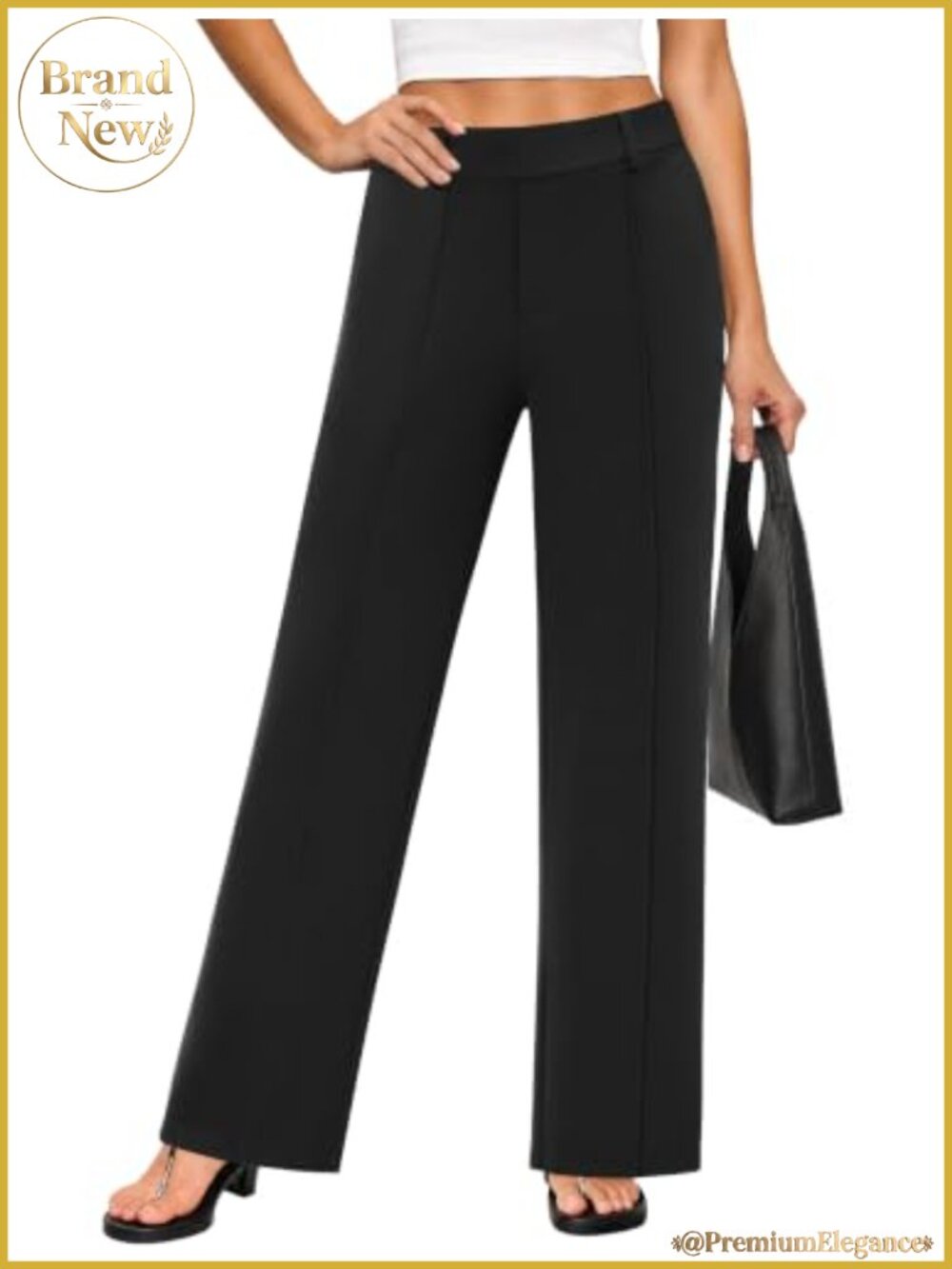 Wide Leg Dress Pants Pull On Business Casual Slacks Elastic Waist